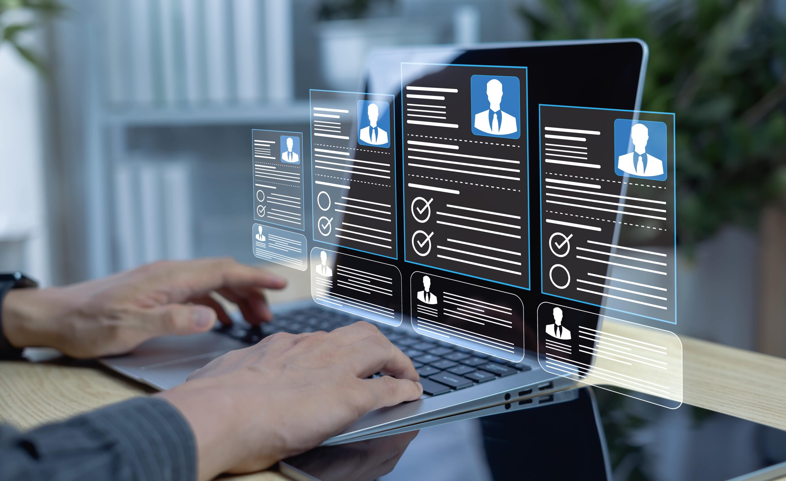 Businessmen using online checklist templates for HR management